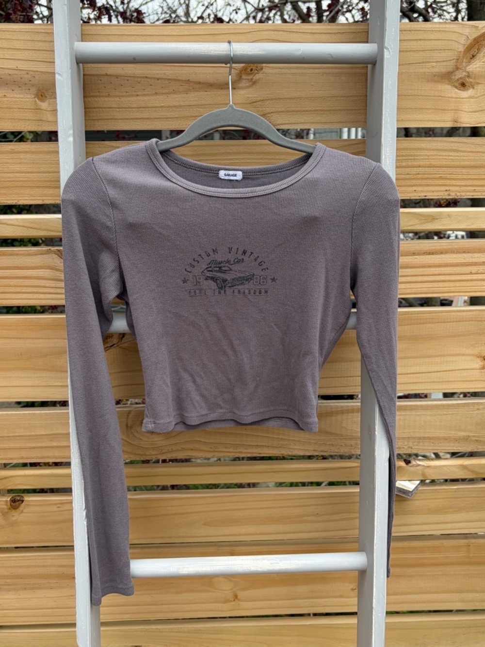 Garage Grey Ribbed Long-Sleeve Cropped Tee